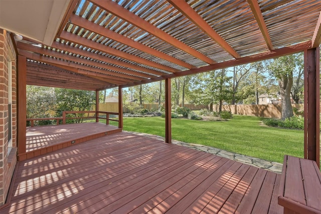 wooden terrace featuring a yard