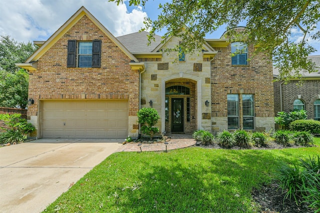 view of front of home with a garage and a front yard