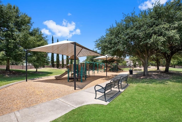 view of playground featuring a yard