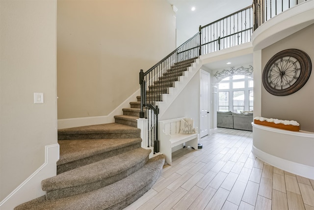 stairs with a high ceiling