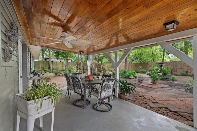 sunroom / solarium featuring wood ceiling, plenty of natural light, and ceiling fan