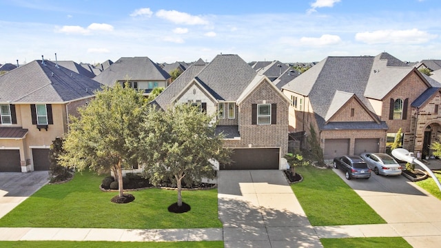 view of front of property featuring a front yard and a garage