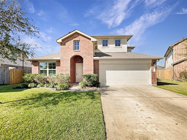 front facade featuring a front yard and a garage