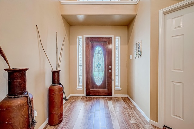 entrance foyer with light hardwood / wood-style floors and a healthy amount of sunlight