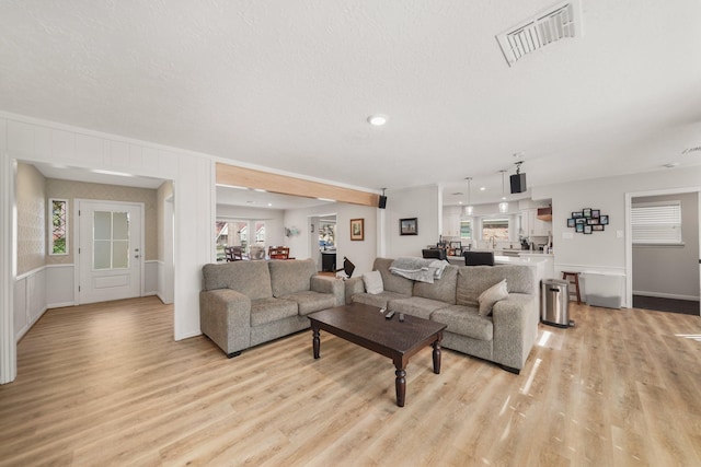 living room featuring plenty of natural light and light wood-type flooring