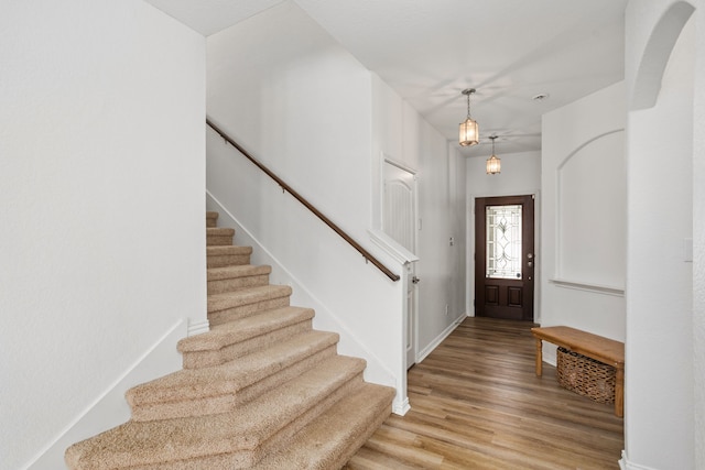 entrance foyer with light hardwood / wood-style flooring