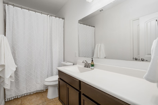 bathroom with tile patterned flooring, vanity, and toilet