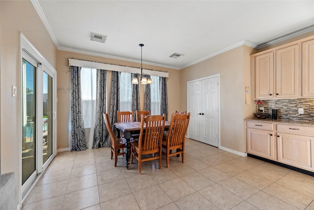 16507 Cypress Brook Ct, Cypress, TX 77429 - dining area featuring a chandelier, light tile patterned floors, ornamental molding, and baseboards