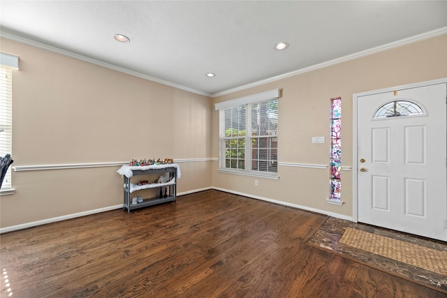 16507 Cypress Brook Ct, Cypress, TX 77429 - entrance foyer featuring crown molding, wood finished floors, baseboards, and recessed lighting