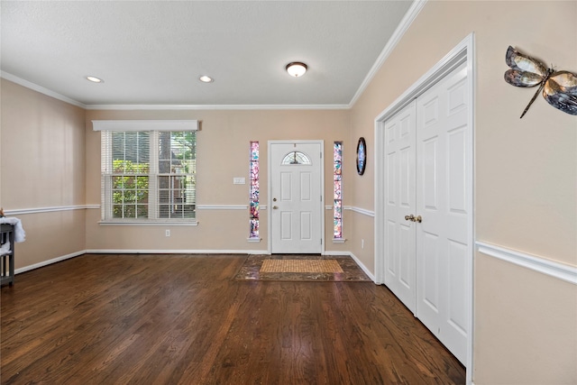 16507 Cypress Brook Ct, Cypress, TX 77429 - foyer entrance with wood finished floors, ornamental molding, baseboards, and recessed lighting