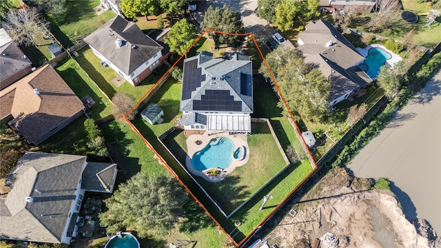 16507 Cypress Brook Ct, Cypress, TX 77429 - aerial view of residential area featuring a pool area and property parcel outlined