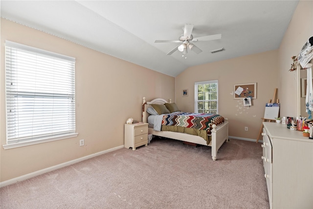 16507 Cypress Brook Ct, Cypress, TX 77429 - bedroom with light colored carpet, baseboards, lofted ceiling, and a ceiling fan