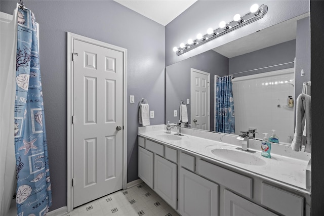 16507 Cypress Brook Ct, Cypress, TX 77429 - bathroom with double vanity and a shower with shower curtain