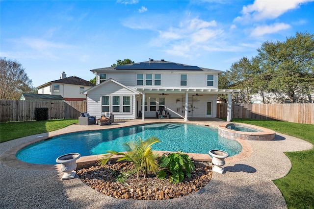 16507 Cypress Brook Ct, Cypress, TX 77429 - view of pool featuring ceiling fan, a patio area, and a pool with connected hot tub