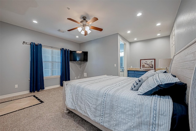 bedroom featuring carpet and ceiling fan