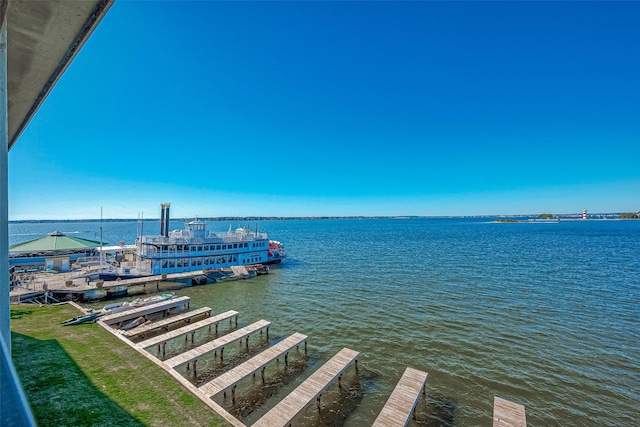 view of dock with a water view