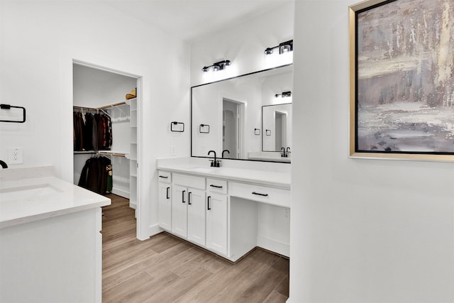 bathroom with hardwood / wood-style floors and vanity