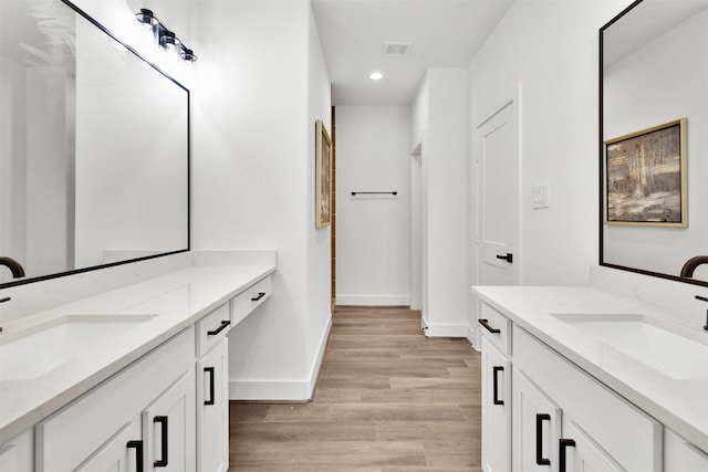 bathroom with vanity and wood-type flooring