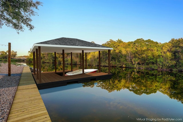 dock area with a water view