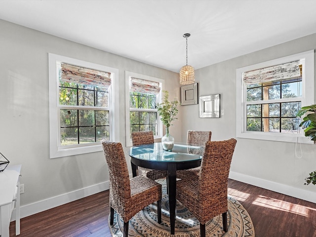 dining area featuring dark wood-style floors and baseboards