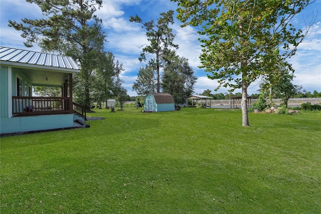 view of yard with a storage shed