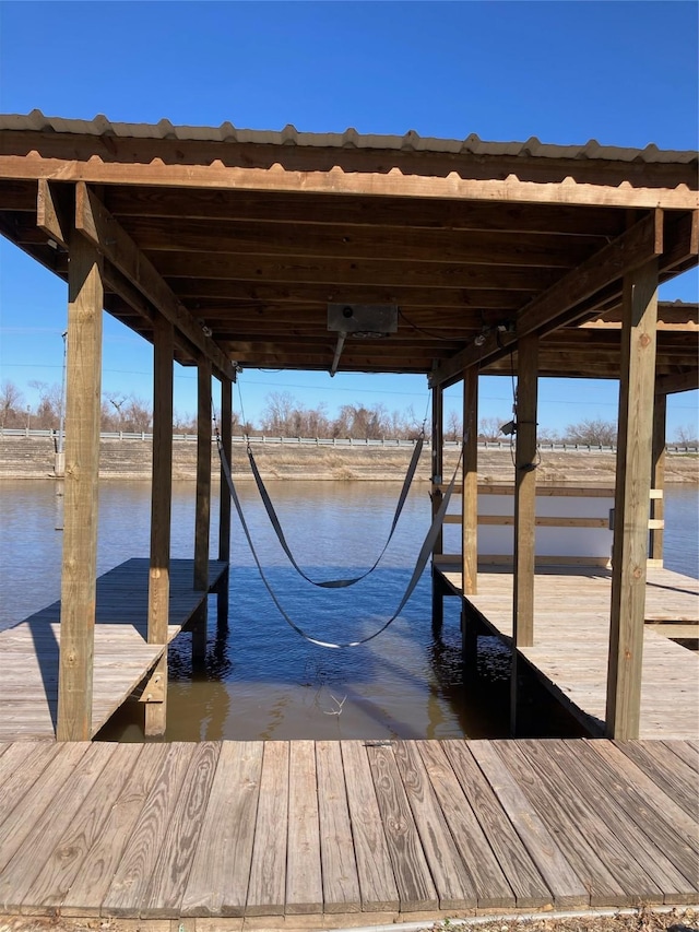 dock area with a water view