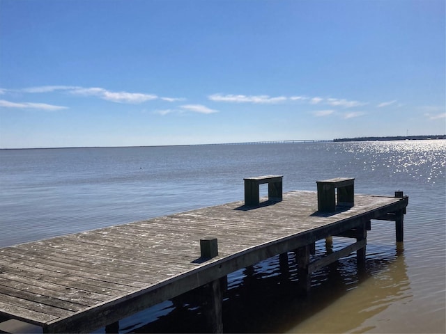 view of dock with a water view