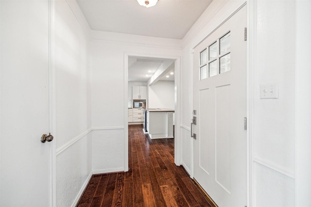 corridor featuring dark hardwood / wood-style flooring