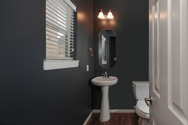 bathroom with toilet and wood-type flooring