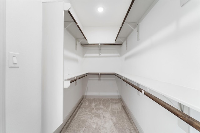 spacious closet featuring light colored carpet