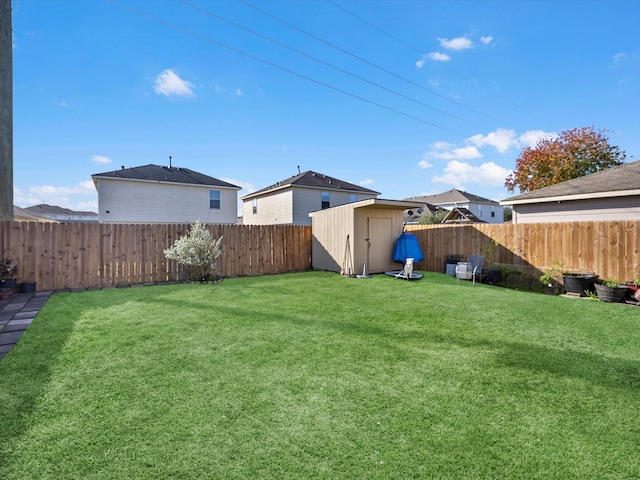 view of yard with a storage shed