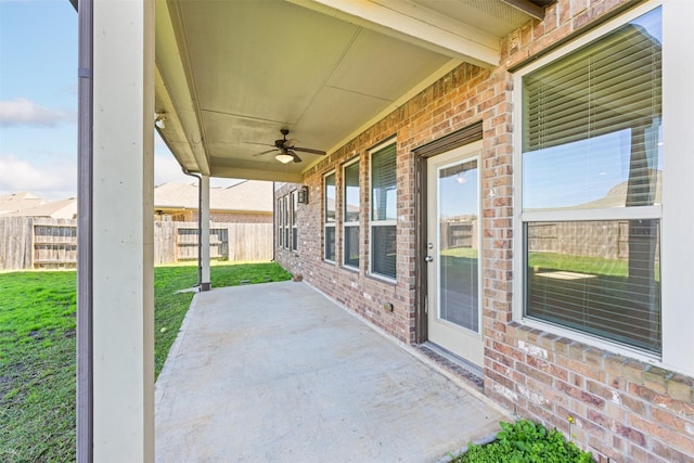 view of patio / terrace featuring ceiling fan