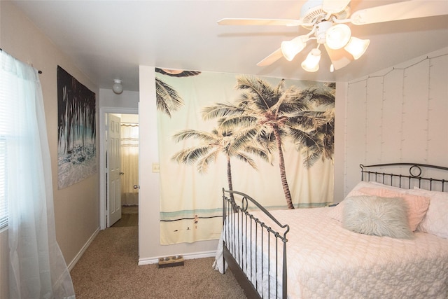 bedroom featuring carpet flooring and ceiling fan