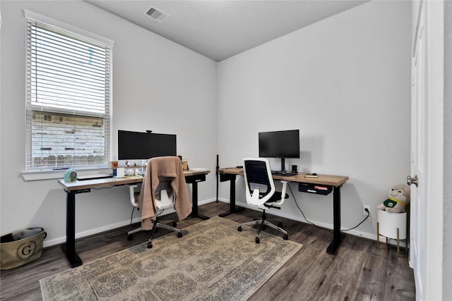 office area featuring hardwood / wood-style floors