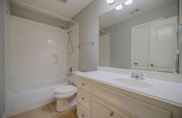 full bathroom featuring tile patterned flooring, vanity, toilet, and tub / shower combination