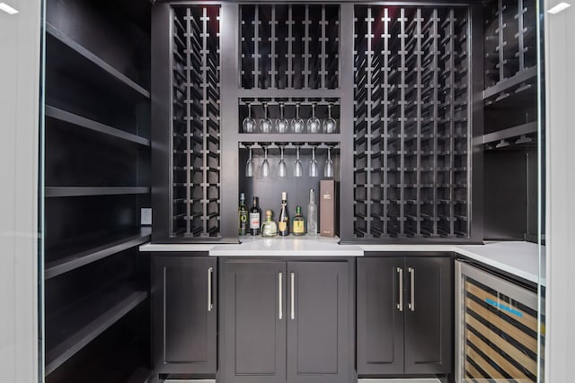 wine area featuring wine cooler