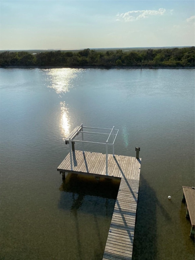 view of dock with a water view