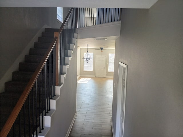 interior space featuring a chandelier