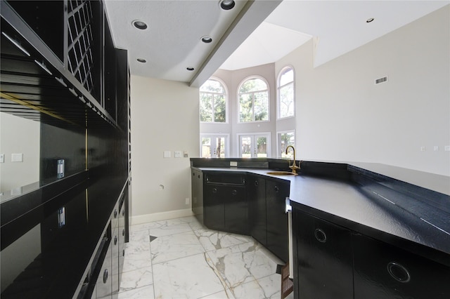 kitchen featuring sink and a high ceiling