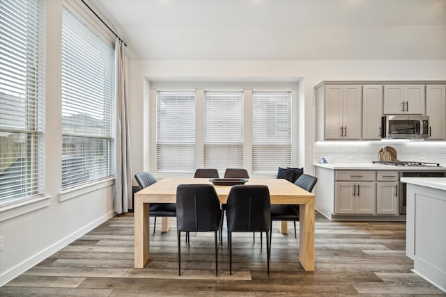 dining space with light hardwood / wood-style flooring