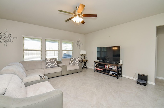 living room featuring ceiling fan