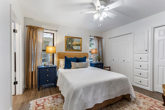 bedroom featuring ceiling fan and hardwood / wood-style floors