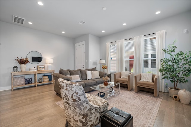 living room with light wood-type flooring