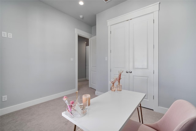 view of carpeted home office