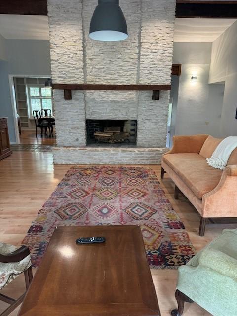 living room featuring a fireplace and light hardwood / wood-style floors