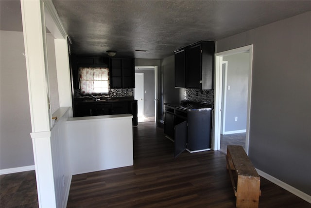 kitchen featuring decorative backsplash and dark wood-type flooring