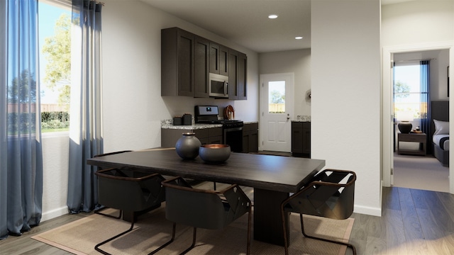 dining room with light wood-type flooring