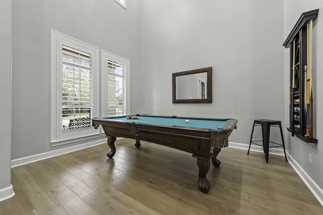 game room featuring billiards, a healthy amount of sunlight, and dark wood-type flooring