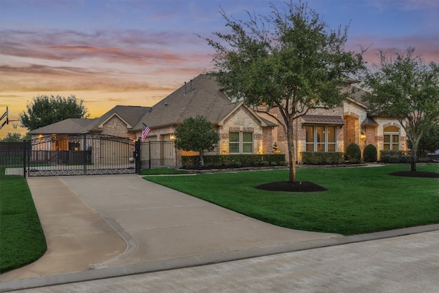 view of front of property featuring a lawn