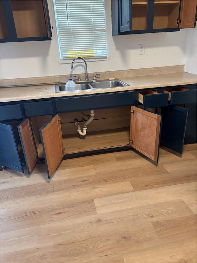 kitchen with sink and light hardwood / wood-style floors